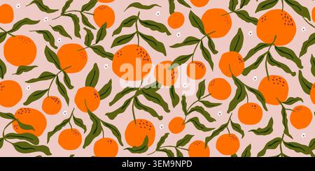 oranges fruits seamless pattern with leaves. Vector illustration Stock Vector
