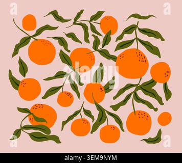 oranges fruits illustration on pastel pink background. Vector illustration Stock Vector