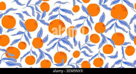 oranges fruits seamless pattern with leaves. Vector illustration Stock Vector