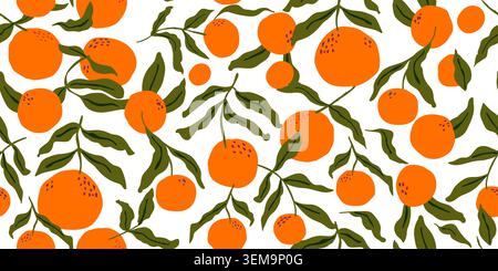 oranges fruits seamless pattern with leaves. Vector illustration Stock Vector