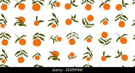 oranges fruits seamless pattern with leaves. Vector illustration Stock Vector