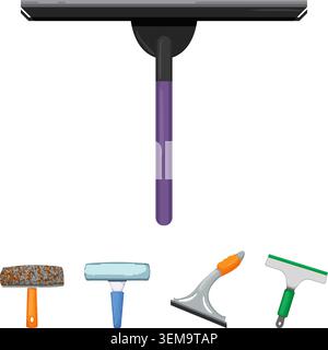 Cleaning tools set for glass surfaces and windows Stock Vector