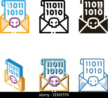 styleset binary code icon vector outline Stock Vector