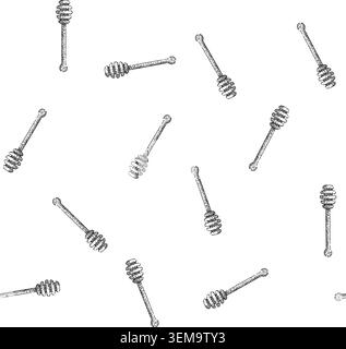 seamless pattern Honey dipper stick tool drawing kitchen element Stock Vector