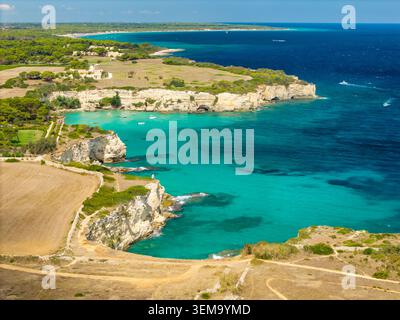 Aerial view of Salento Adriatic coast with turquoise sea water in Puglia, Italy  Stock Photo