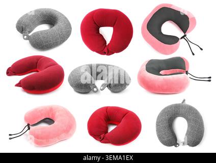 Anti stress neck pillows isolated on white, set Stock Photo