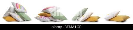 Different throw pillows isolated on white, set Stock Photo