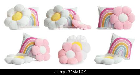 Different throw pillows isolated on white, set Stock Photo