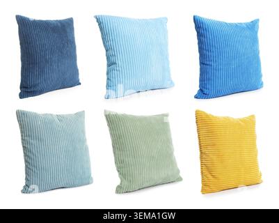 Different throw pillows isolated on white, set Stock Photo