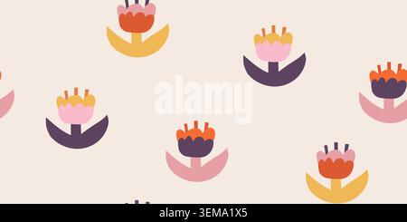 Seamless minimal floral pattern in warm beige nursery style. Vector illustration Stock Vector