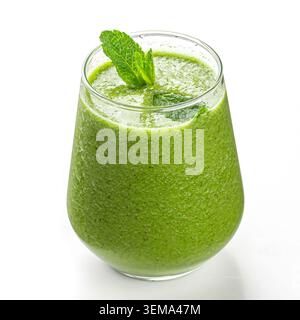 Isolated green smoothie with mint on white Stock Photo