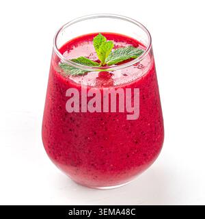 Isolated berry smoothie with mint on white Stock Photo