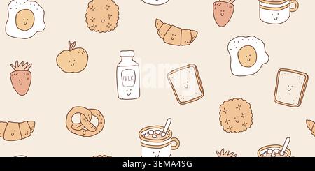 Seamless cute kids food pattern in warm beige tones. Vector illustration Stock Vector