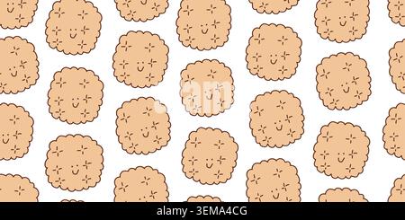 Seamless cute cookie pattern with smiling faces in warm colors. Vector illustration Stock Vector