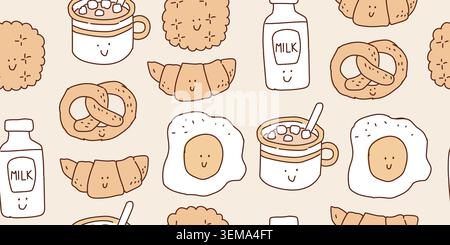 Seamless cute kids food pattern in warm beige tones. Vector illustration Stock Vector