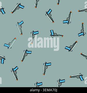 seamless pattern Toy pistol with orange safety tip Stock Vector