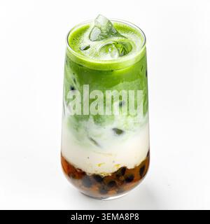 Isolated matcha bubble tea with mango on white Stock Photo