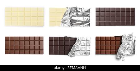 Tasty chocolate bars isolated on white, set Stock Photo
