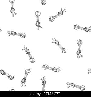 seamless pattern Hand crank egg beater sketch drawing Stock Vector