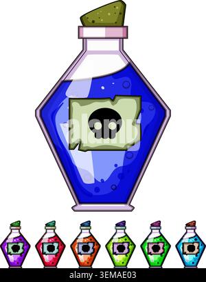 Blue liquid poison potion in fancy bottle Stock Vector