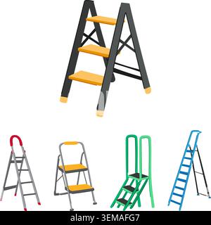 Collection of various step ladders and stools Stock Vector
