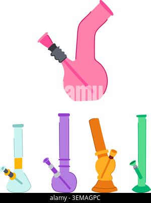 Colorful water pipes for smoking various applications collection Stock Vector