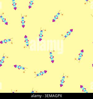 seamless pattern firecracker firework rocket cartoon vector Stock Vector