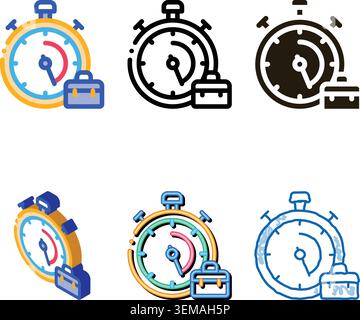 stopwatch styleset and suitcase agile element vector icon Stock Vector