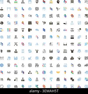 Collection of diverse outline isometric icons representing concepts Stock Vector