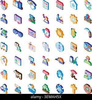 Business and technology isometric icons collection infographics Stock Vector