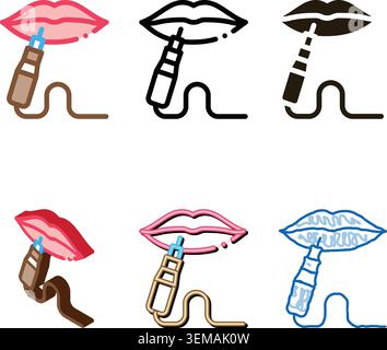 lips tattoo icon vector outline stylized Stock Vector