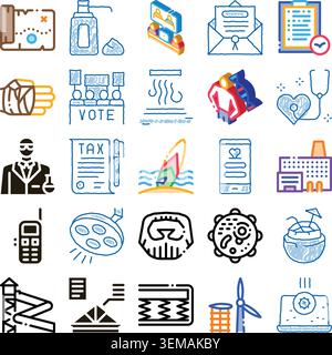 Diverse collection of doodle stroke vector icons set Stock Vector