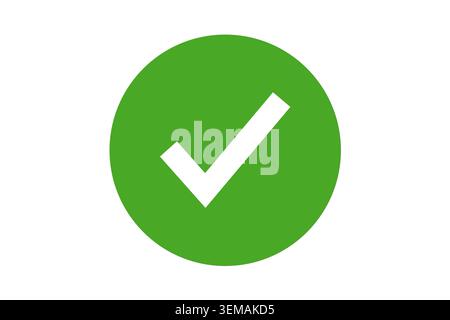 Green check mark icon on white background, approval symbol, success, validation, verified, isolated Stock Photo