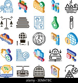 Collection of isometric icons representing various modern concepts Stock Vector