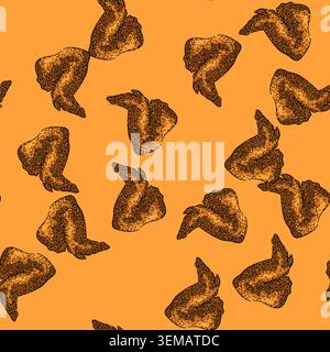 pattern crispy fried chicken sketch hand drawn Stock Vector