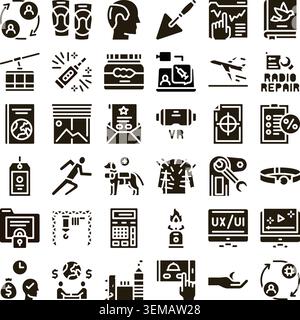 Collection of business technology and service glyph icons Stock Vector