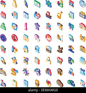 Isometric icons collection illustrating wide range of diverse concepts Stock Vector