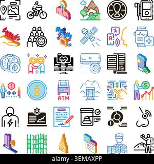 Different modern outline and isometric icons set Stock Vector