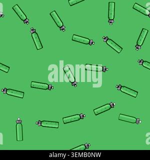 seamless pattern stainless thermos bottle cartoon vector Stock Vector