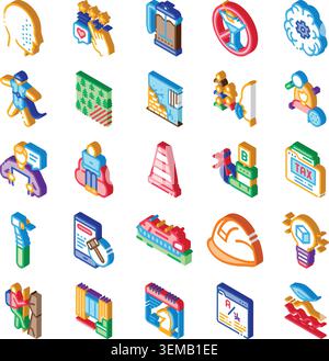Large collection of diverse isometric icons illustrating various concepts Stock Vector