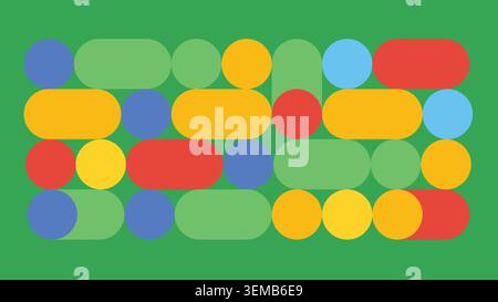 Playful abstract background with colorful rounded blocks and circles on a fresh green surface, perfect for kids designs, creative posters, branding and modern visual concepts Stock Vector
