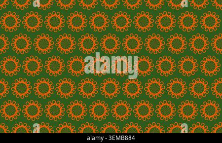 Intricate orange floral pattern on a deep green background.  Perfect for textile design, wallpaper, or website backgrounds. Stock Vector