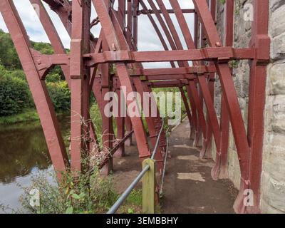 Close up view of the cast iron that makes up the iron bridge on the River Severn, Ironbridge, Shropshire, UK. Stock Photo