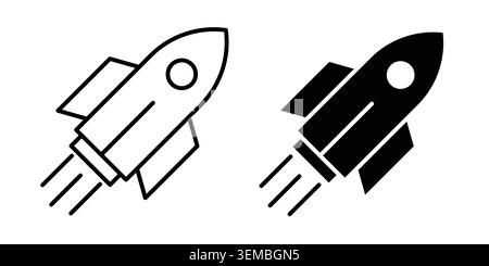 Rocket launch icon design. Illustration icons in linear and clipart pack. Stock Vector