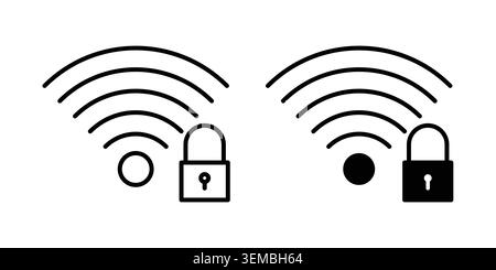 Wifi security icon design. Illustration icons in linear and clipart pack. Stock Vector
