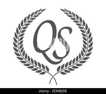 Initial letter Q and S, QS monogram logo design with laurel wreath. Luxury emblem with calligraphy font. Stock Vector
