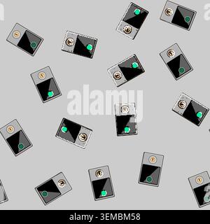 seamless pattern security fingerprint door lock cartoon vector Stock Vector