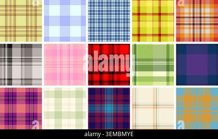 Plaid pack for Christmas quilts and throws. Vector patterns ensure cozy, high-quality fabric design. Stock Vector