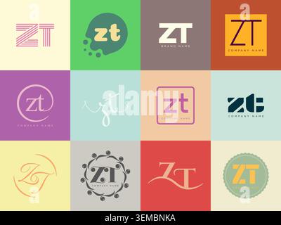 ZT logo company template. Letter z and t logotype. Set different classic serif lettering and modern bold text with design elements. Initial font typog Stock Vector