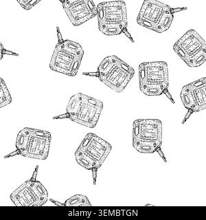 seamless pattern Hand drawing fuel can with spout and flame symbols Stock Vector